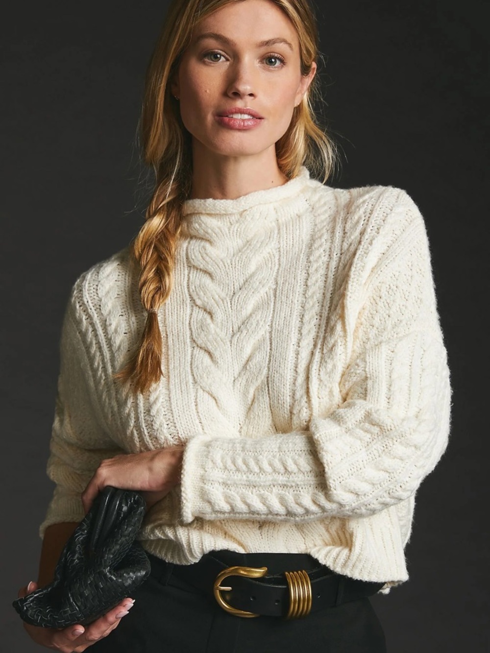 Anthropologie Pilcro Rolled Mock Neck Cable Knit Sweater Pullover